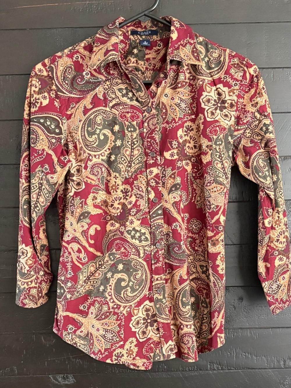 CHAPS Women's 100% Cotton Long Sleeve Blouse Collared